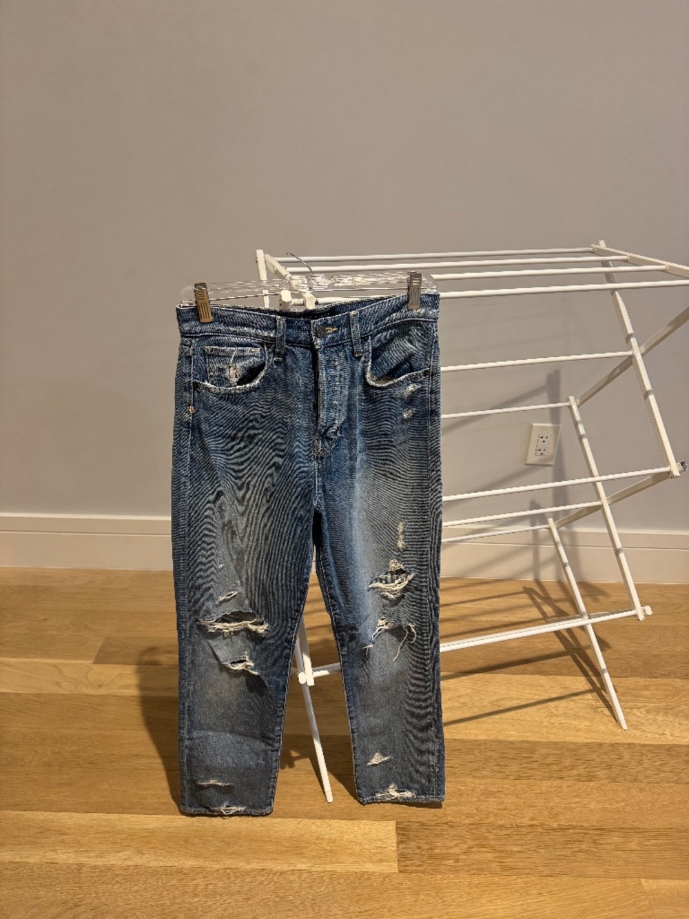 Veronica Beard Blake Classic Straight Distressed High Rise Jeans